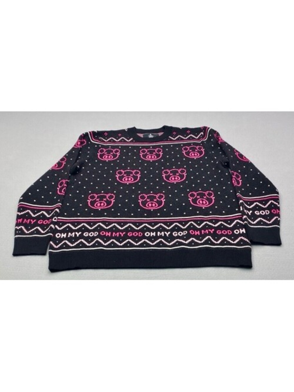Shane Dawson Black and Pink 'Oh My God' Bear Pattern Sweater Womens Large 10107